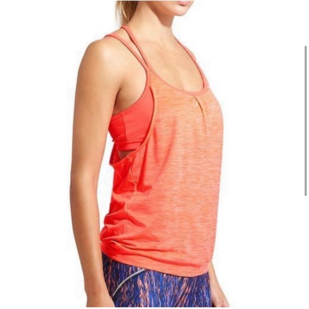 Athleta Energize Mesh Strappy Layered Look Athletic Orange Tank - Size S